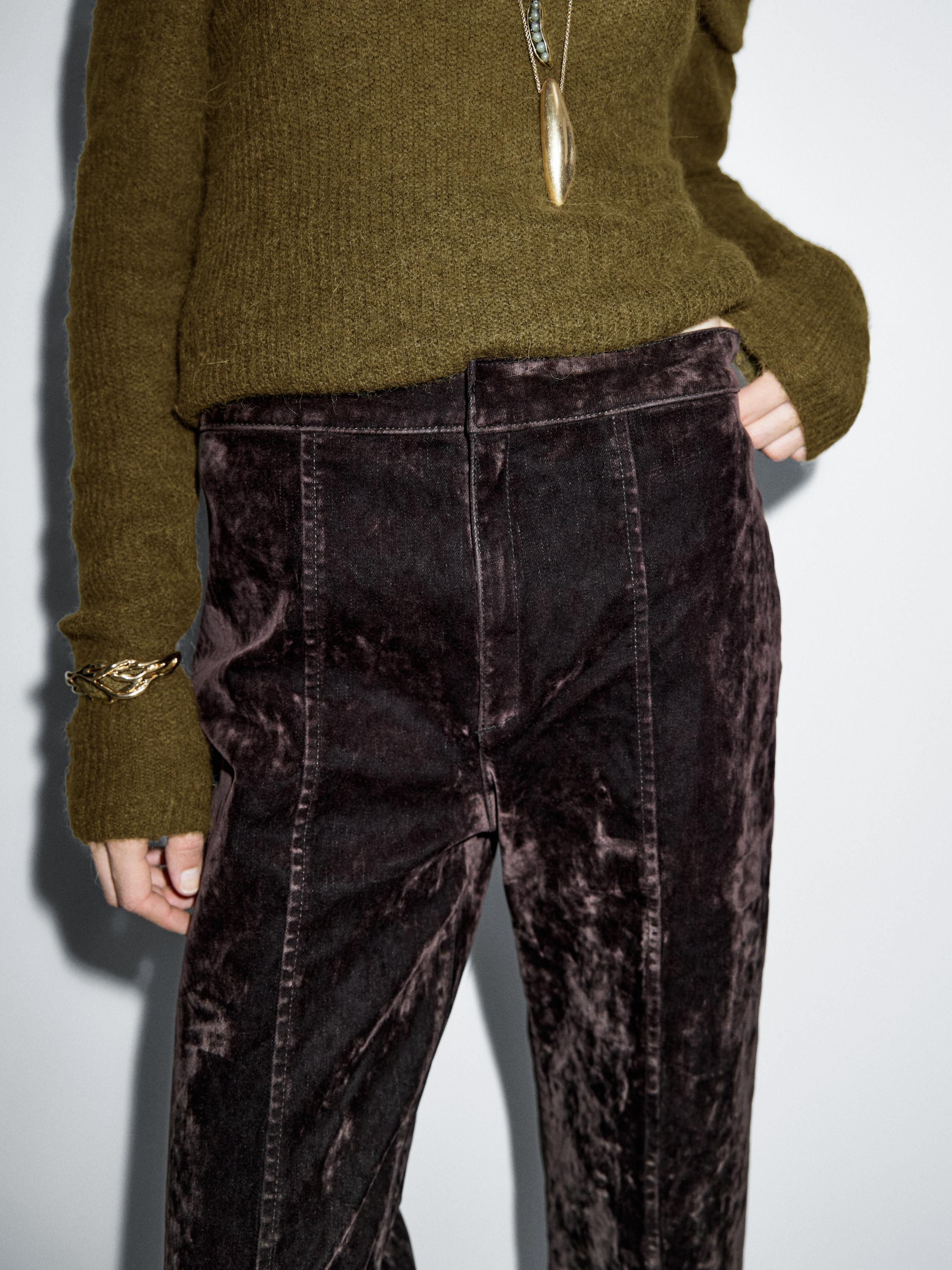 Jean flare taille haute effet velours